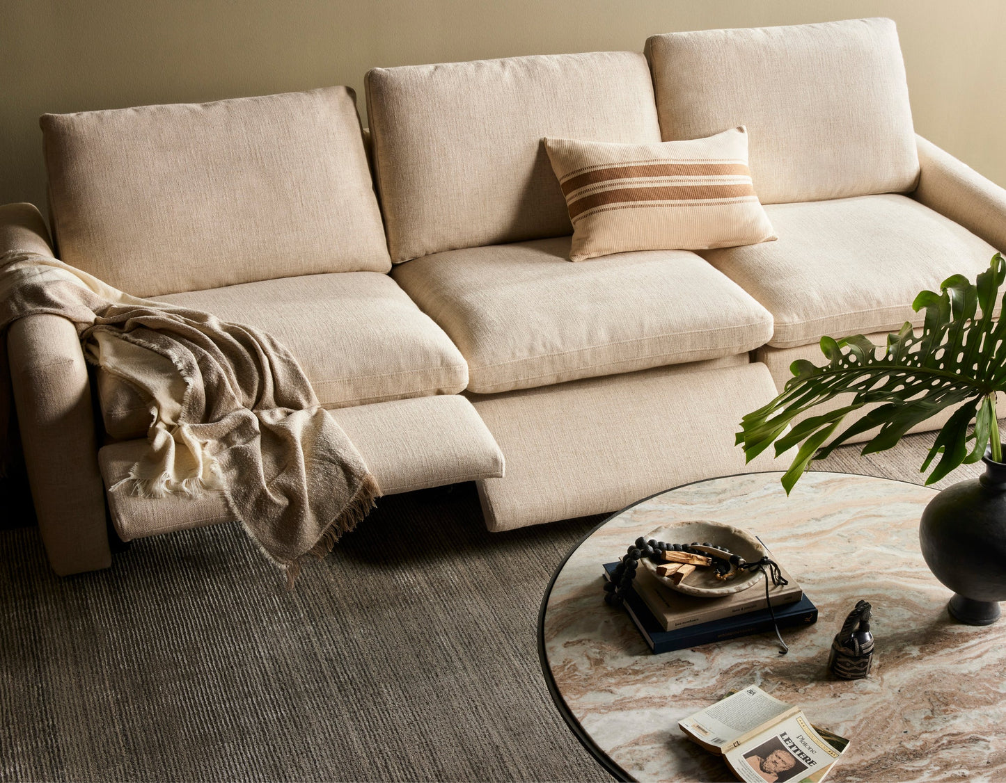 Dev Taupe Marble and Grey Metal Coffee Table