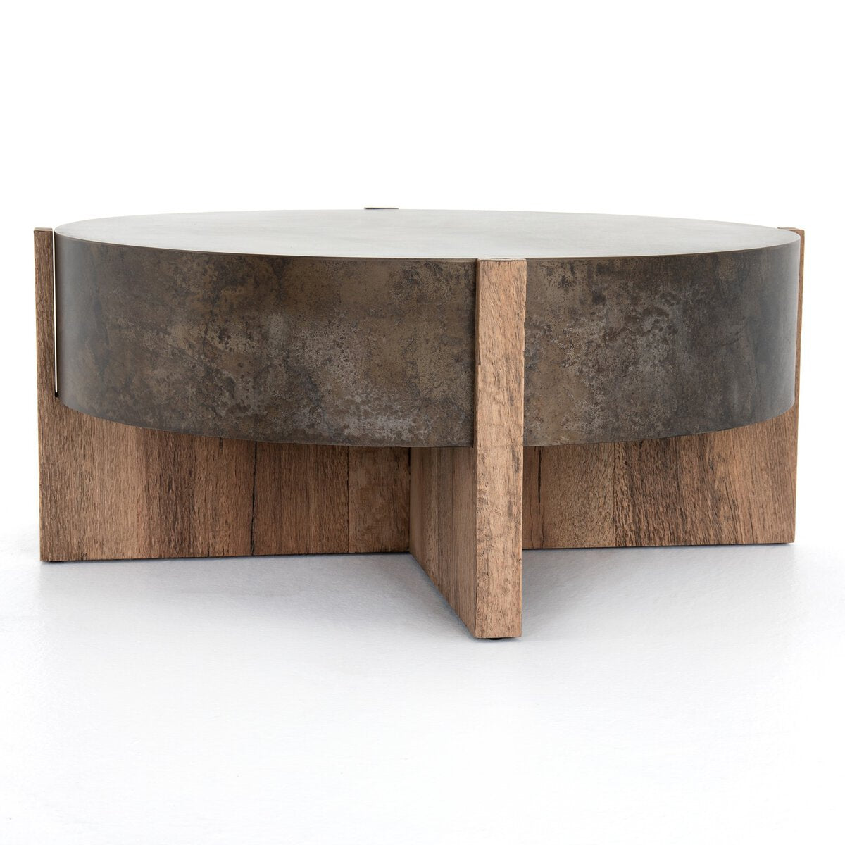 Mackinley Iron and Natural Wood Round Coffee Table