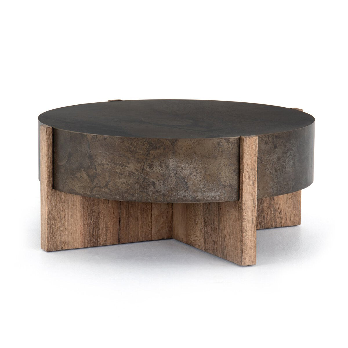 Mackinley Iron and Natural Wood Round Coffee Table