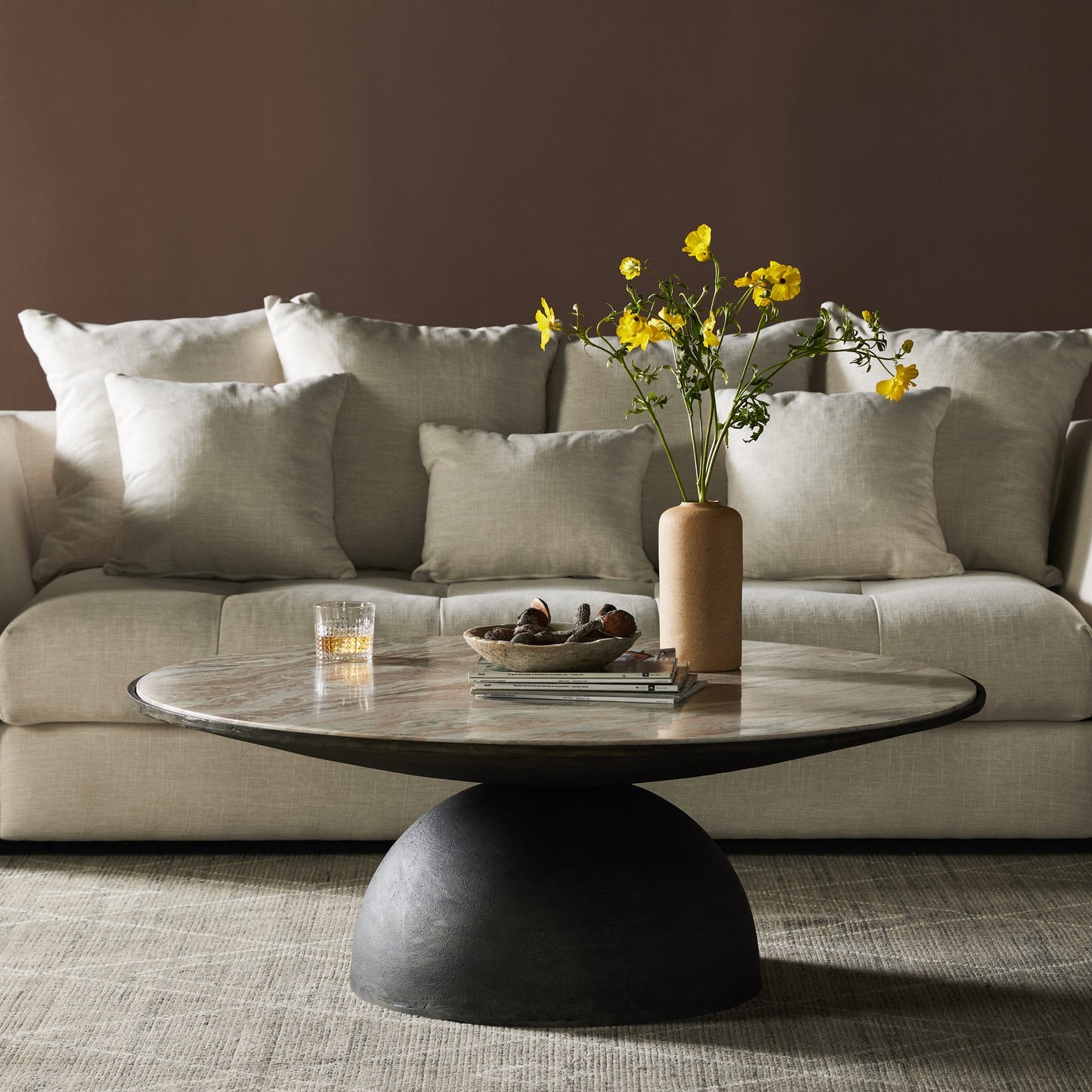 Dev Taupe Marble and Grey Metal Coffee Table