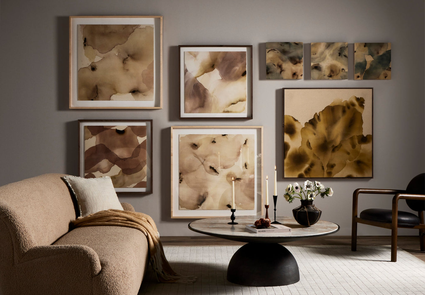 Dev Taupe Marble and Grey Metal Coffee Table