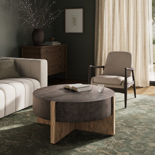Mackinley Iron and Natural Wood Round Coffee Table